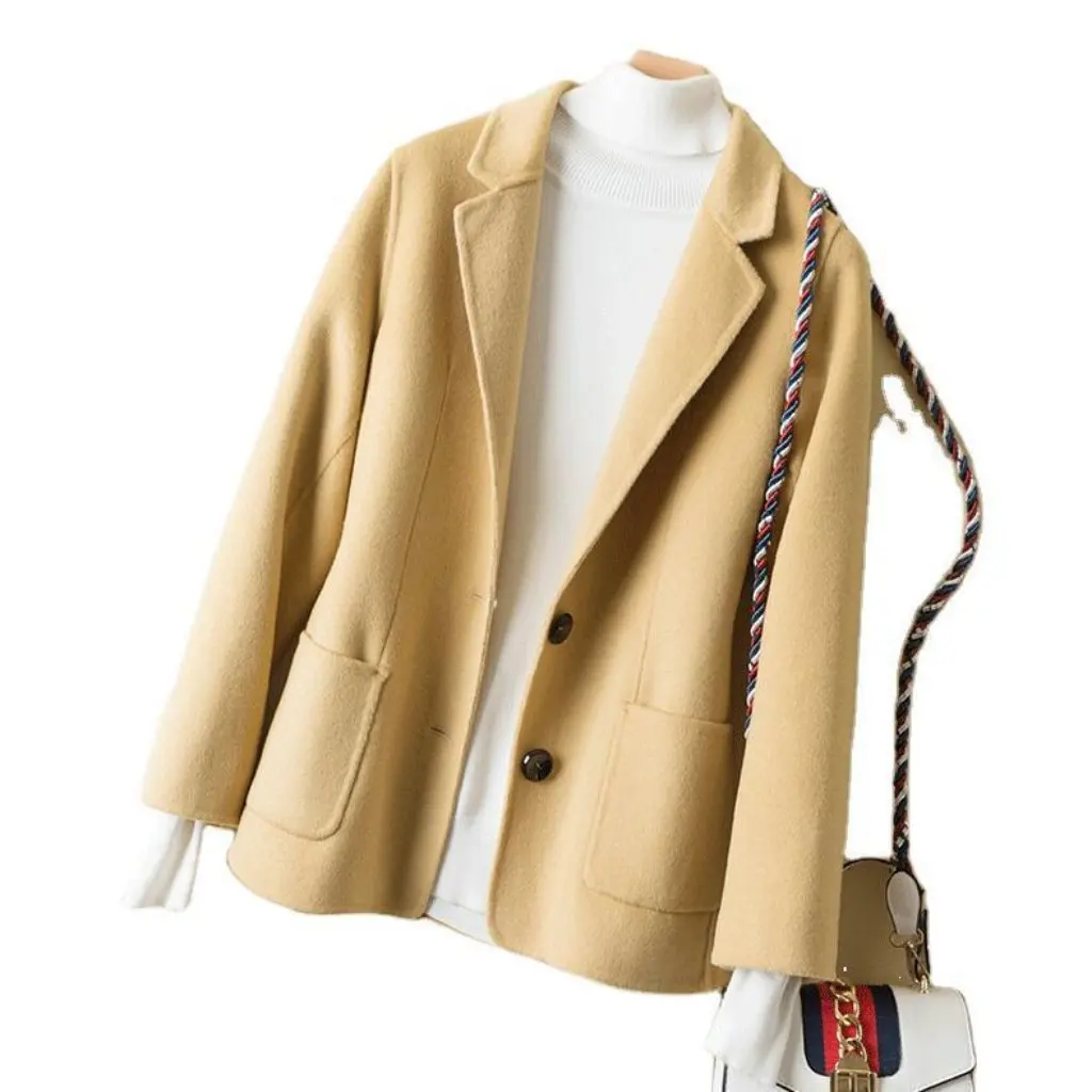 

Women's Pure Double-Sided Woolen Coat Spring Slim Fit Short Cashmere Small Suit Furry Outerwear