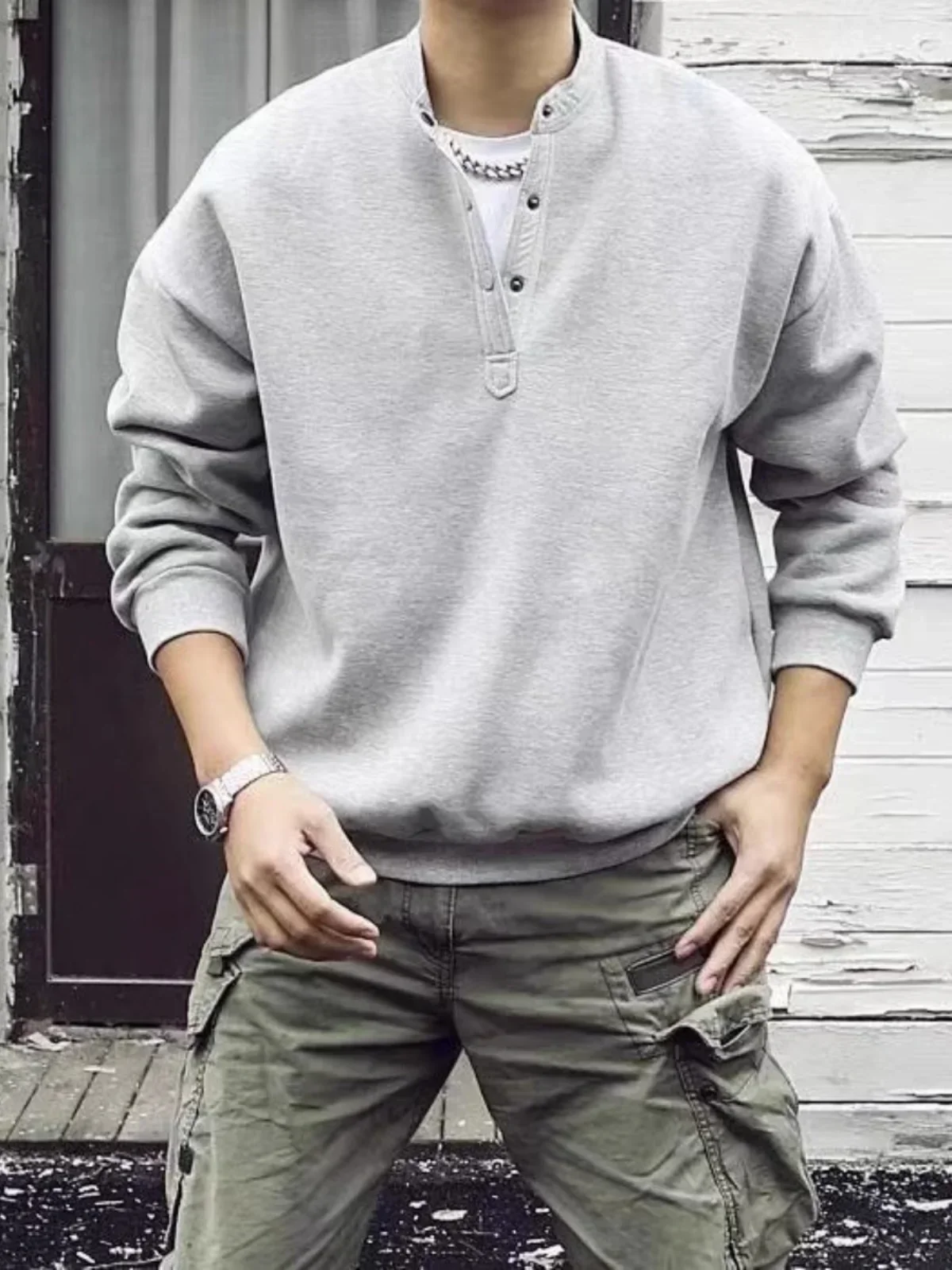 LIBIELIY Solid Round Neck Pullover Hoodie Men's Autumn And Winter New Fashion Brand Simple Loose Casual Long Sleeves Shirt Botto
