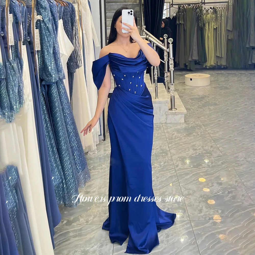 

Flowers Prom Dresses Off Shoulder Party Dress Beaded Evening Dress Pleats vestido fiesta فساتين مناسبة ر Customized