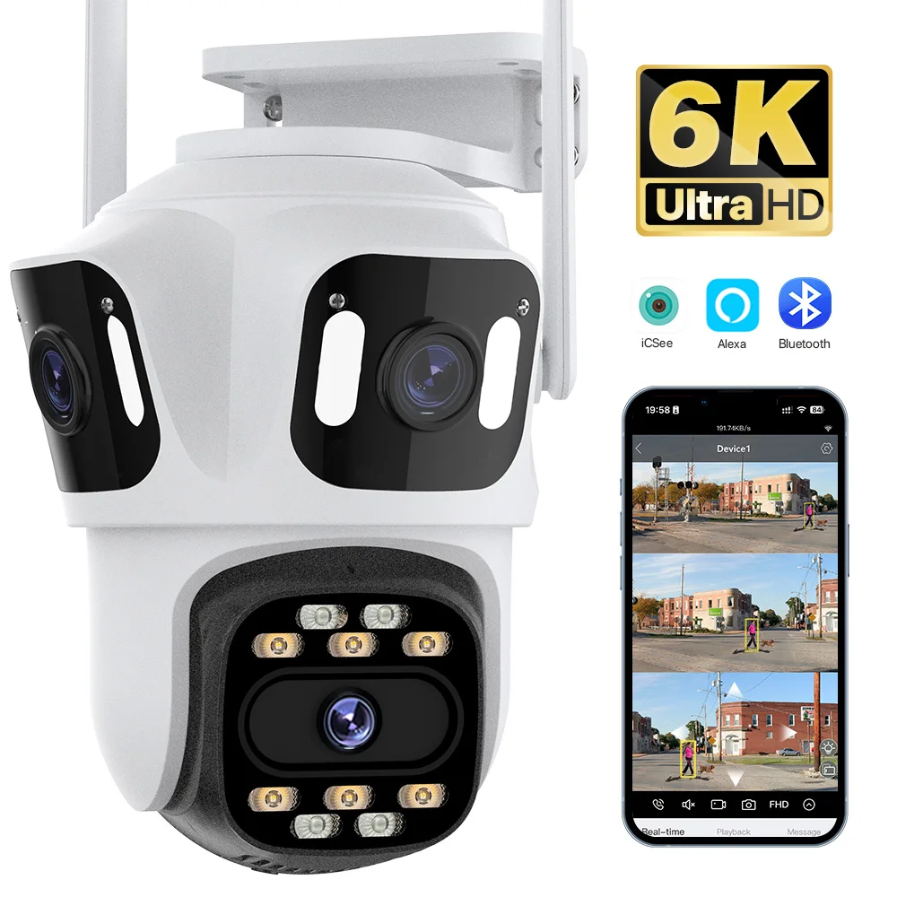 6K HD External Three Lens WiFi PTZ Camera Outdoor 4K Dual Lens Human Detection Camera CCTV Security Surveillance Camera iCsee