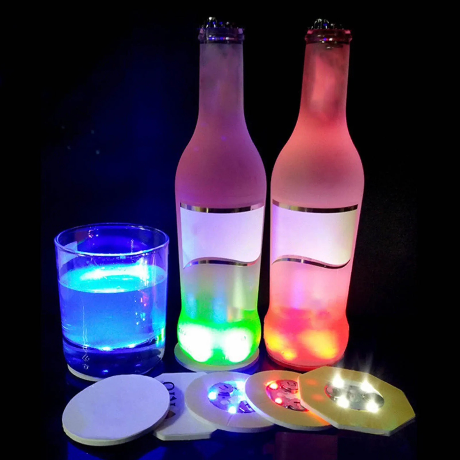 Posavasos luminoso LED de 12 piezas, posavasos decorativo colorido para cocina, hogar y Bar