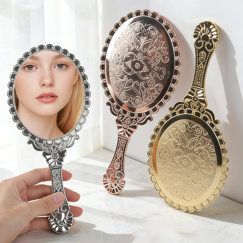 Premium Travel Photography Plastic Electroplated Portable Single Sided Handheld Makeup Mirror Traditional Style Reflective Set