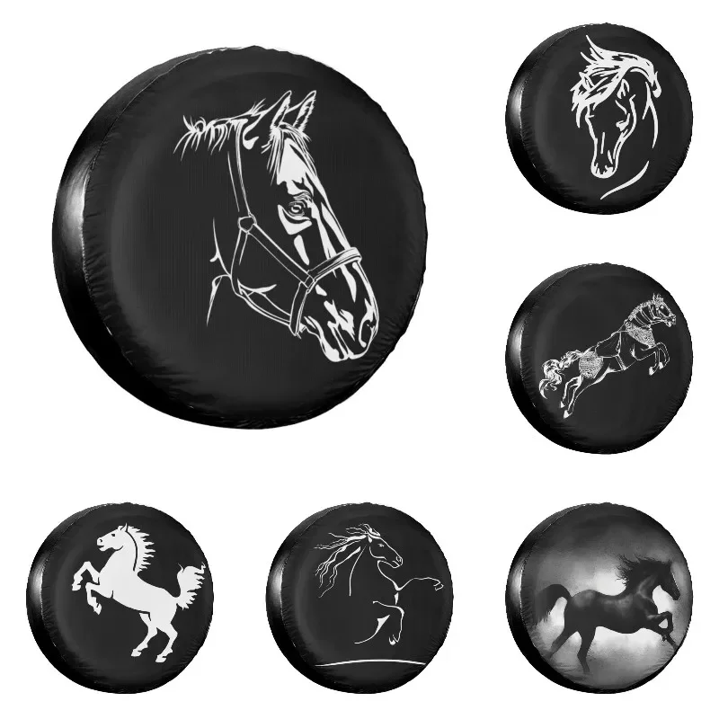 Silhouette Of Horse Head Spare Tire Cover Bag Pouch for Jeep Pajero Dust-Proof Car Wheel Covers 14