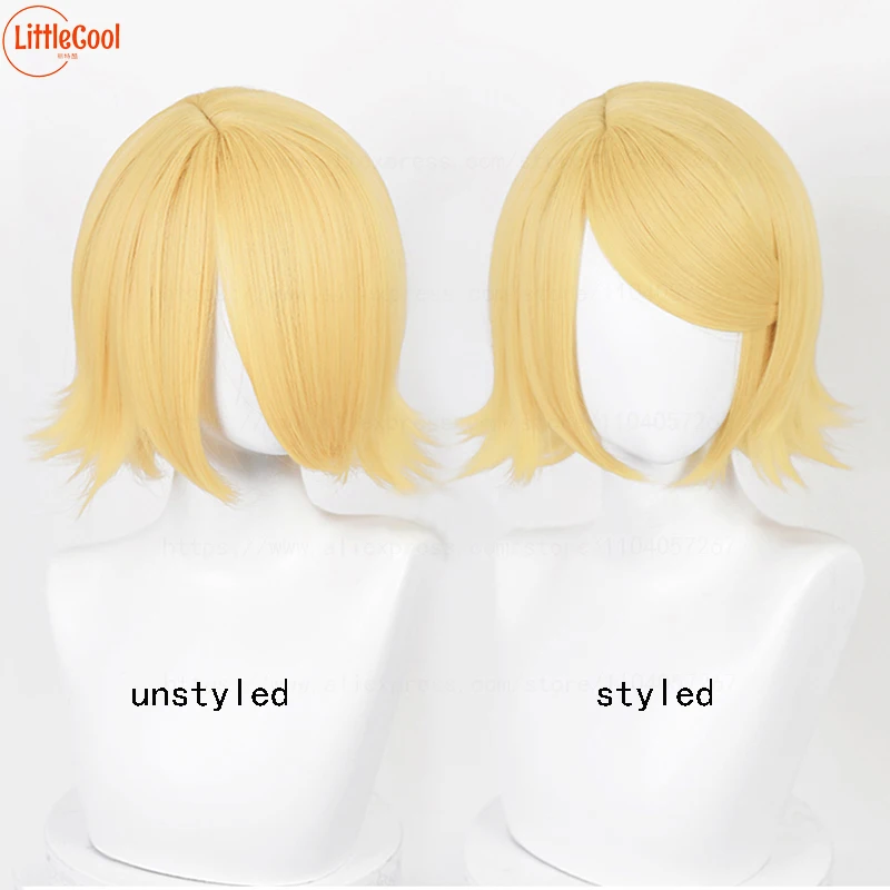 High Quality Rin Len Cosplay Wig Short Light Golden Yellow Heat Resistant Synthetic Hair Anime Cosplay Wigs + Wig Cap