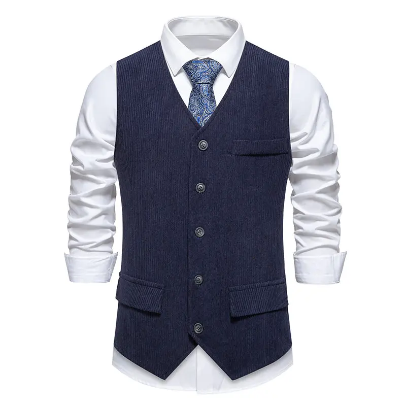 Men's Vintage Casual Suit Vest Fashion Turn Down Collar Business Wedding Formal Party Waistcoat Men Solid Dress Blazer Vests Man