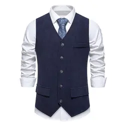 Men's Vintage Casual Suit Vest Fashion Turn Down Collar Business Wedding Formal Party Waistcoat Men Solid Dress Blazer Vests Man