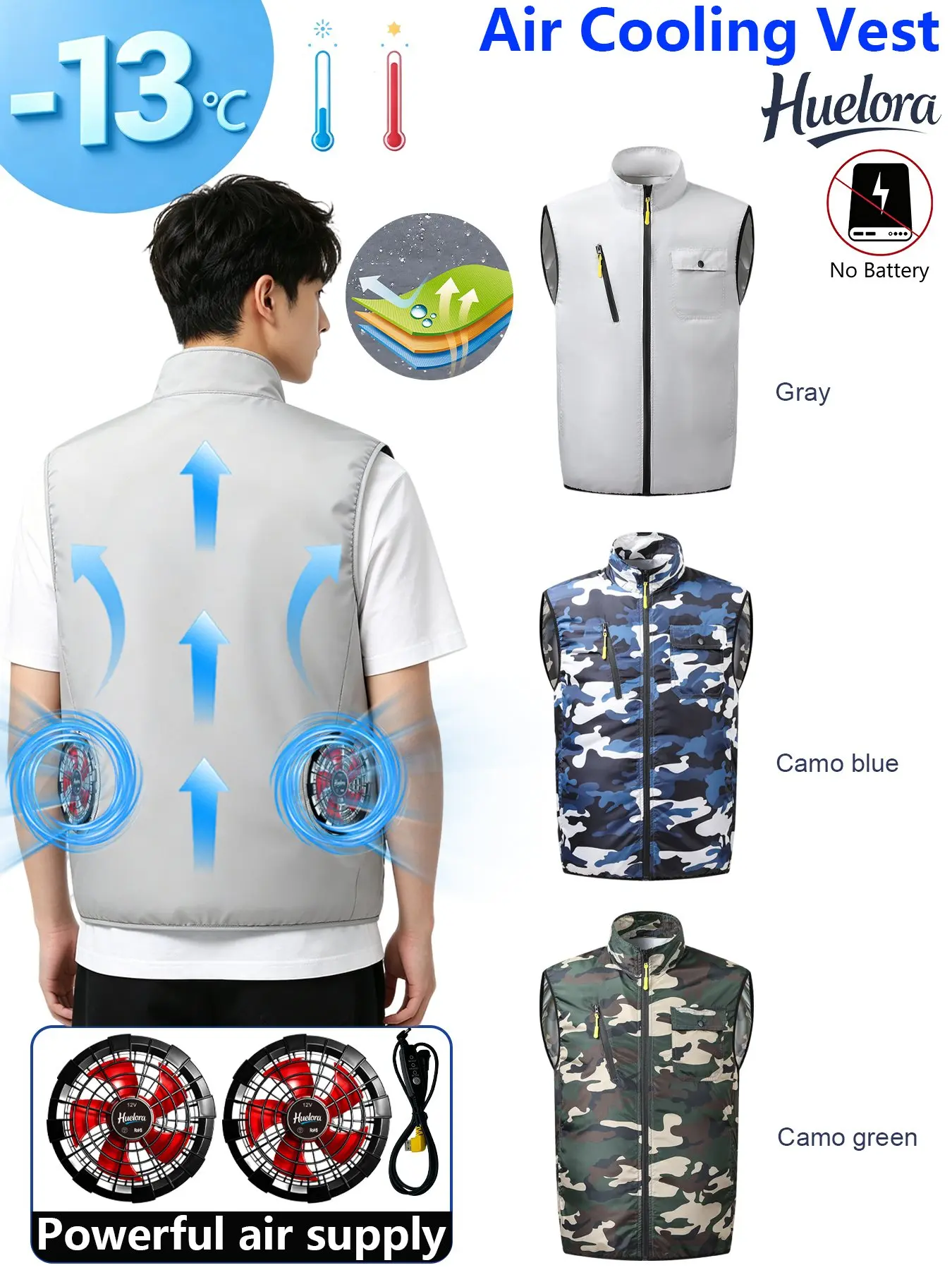 Multi Color Air Cooling Vest Men Dual Fans USB Stand Collar Summer Work Sleeveless Waistcoat Solid Camo Cooling Jacket