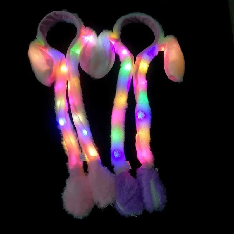 

LED Light Up Rabbit Ear Moving Jumping Headband Funny Bunny Plush Hair Band for Women Girls Party Holiday Wedding Festival