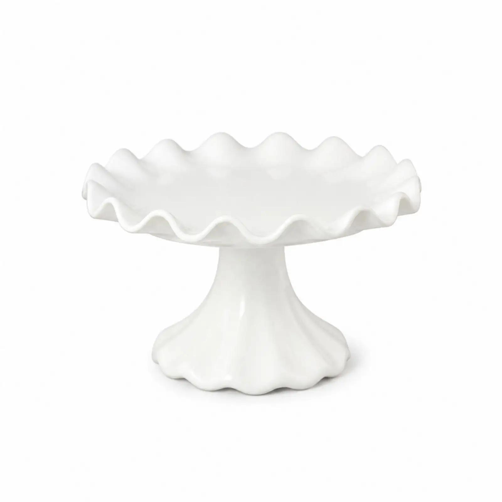Reinforced Porcelain Cake Display Stand Fluted Edge Pedestal Serving Platter for Pastries Cupcakes Party Centerpiece