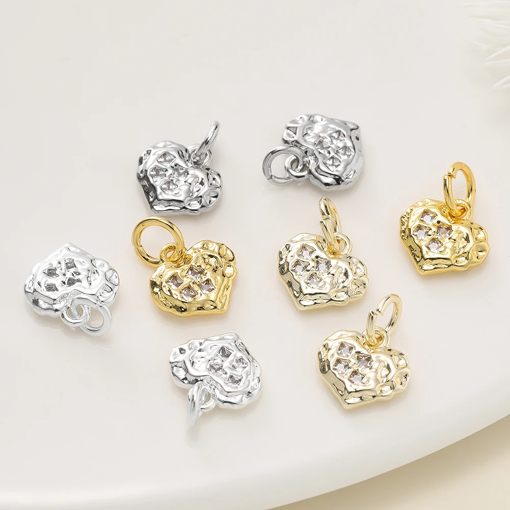 

2Piece/Lot 14/18K Gold Color Plated Heart Shape Pendants with Zircon for DIY Bracelets Necklace Jewelry Making Accessories