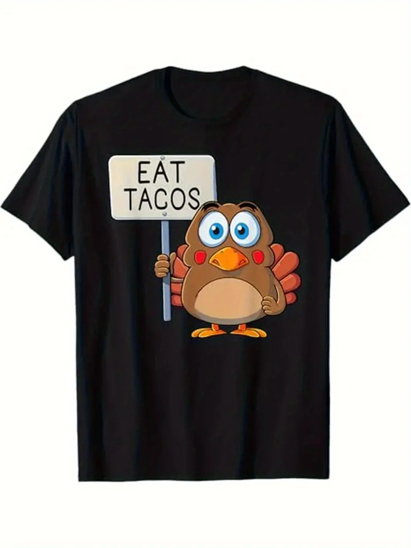 

Men's funny Turkey T-shirt with "Eat Taco" pattern, black casual short-sleeved T-shirt, Halloween and Christmas