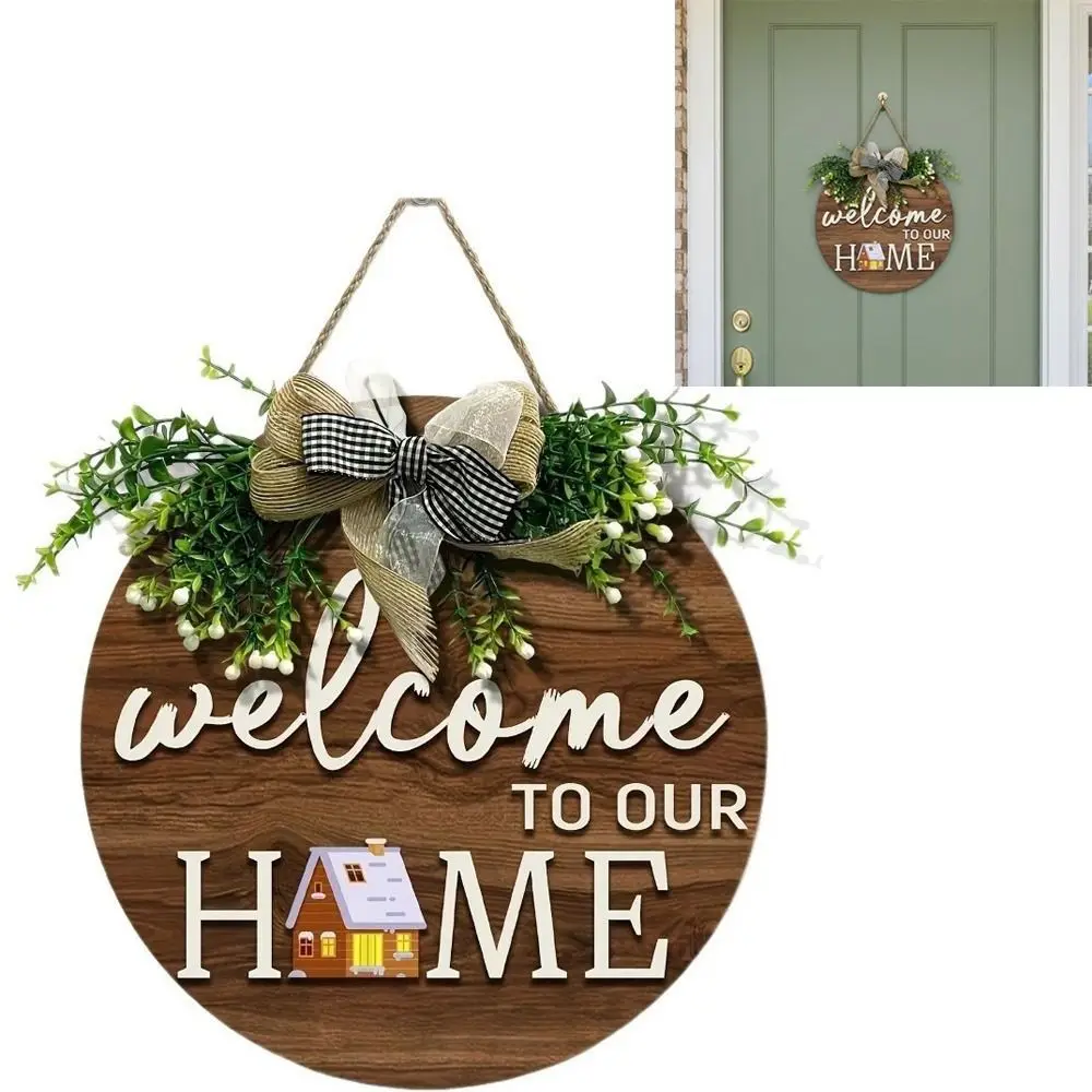 New 2D Flat 2D Round Welcome Sign Retro Style Warm Home Hanging Wooden Board Hanging Plaque Home Decor