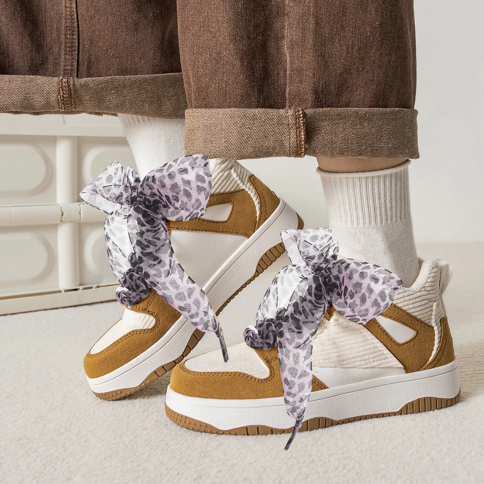 

2 Pcs Widen Shoelaces Ribbon Straps Patterned Colored Ladies Boots Animal Print Flat for Sneakers Leopard Work