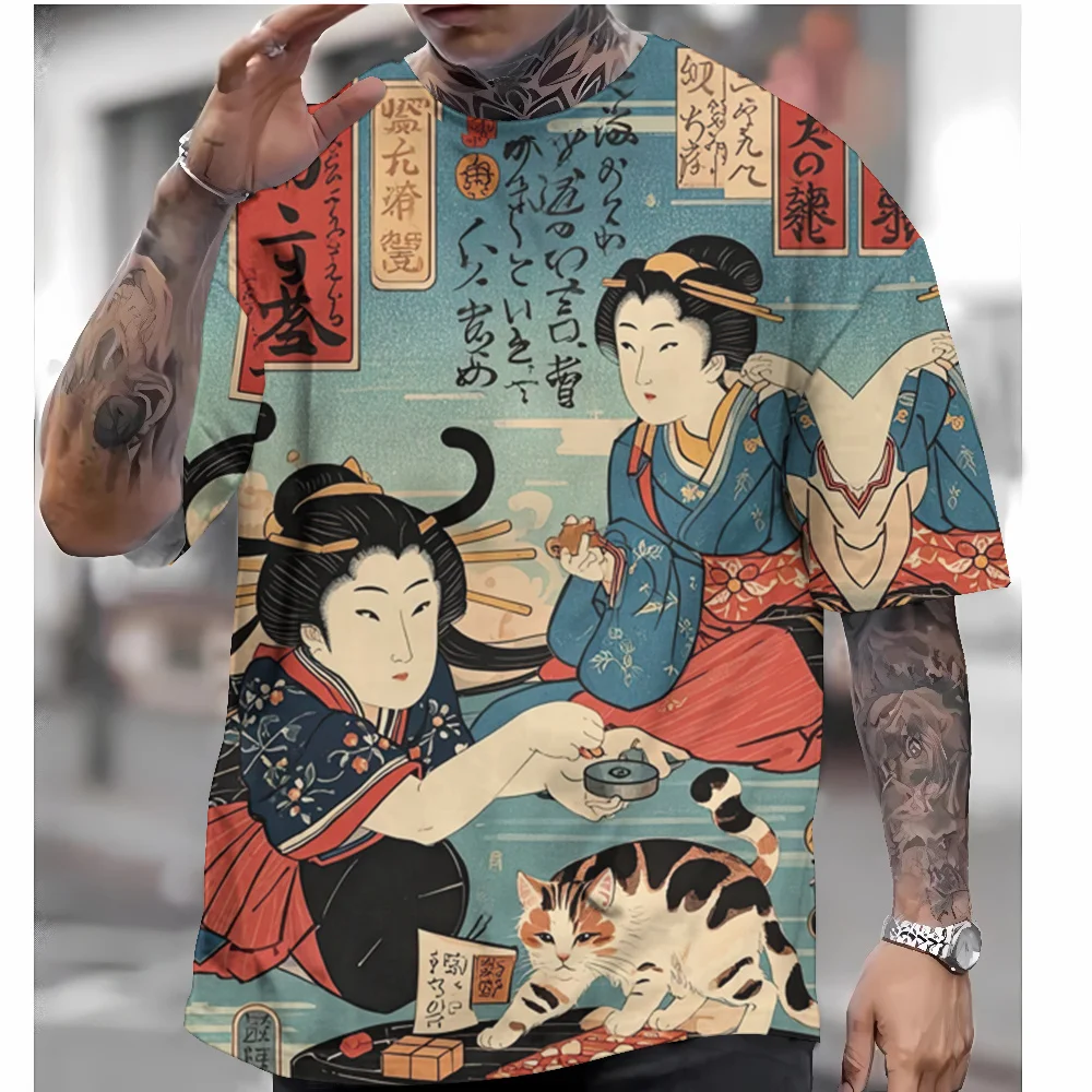 Summer Japanese Style T-Shirt For Men Ukiyo-e Graphic T Shirts 3D Print Tees Short Sleeve T Shirts Oversized Men\'s Clothing Tops