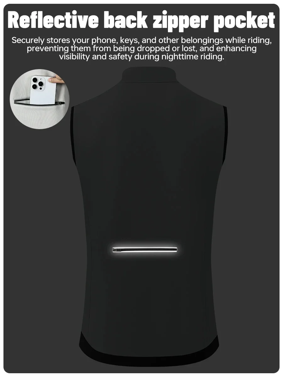 X‑TIGER Herren-Thermo-Fahrradweste, Winter-Fleece, ärmellose, winddichte Jacke mit reflektierenden Elementen und Reißverschlussfach für kalte Straßen, MTB-Fahrradweste. – Detail 7