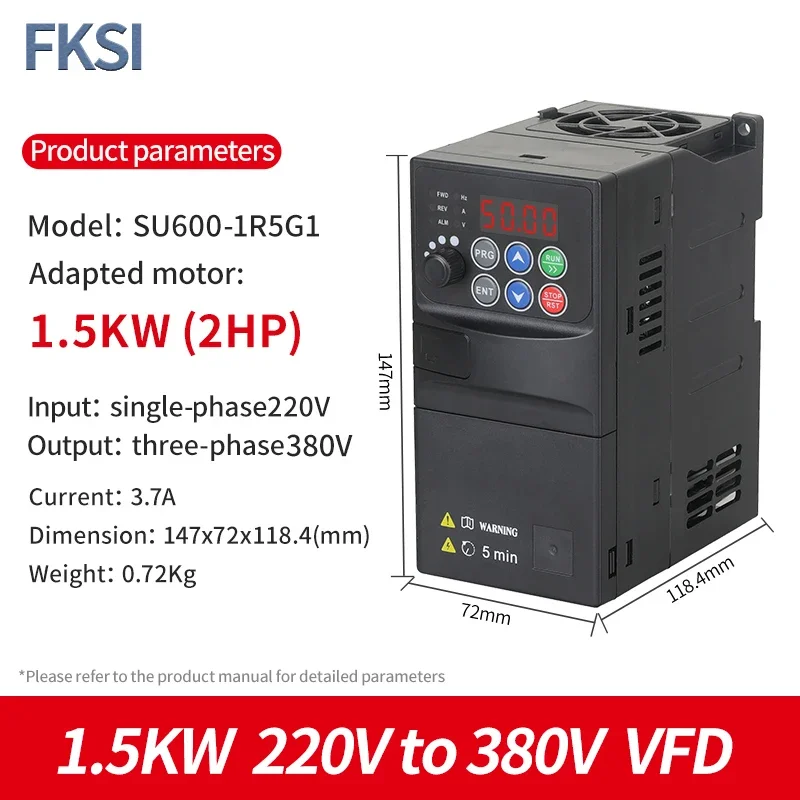 VFD SU600 1.5KW 220V single-phase input 380V three-phase output adjustable speed drive frequency converter