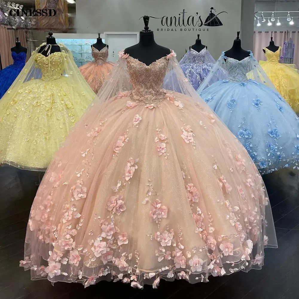 Vestido De quinceañera con hombros descubiertos, flores, lentejuelas, cuentas, fiesta hinchada, princesa dulce 16, 15 Años, 2022