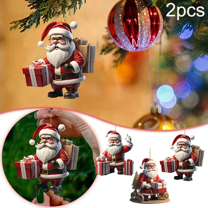 

2pcs Acrylic Flat Cartoon Christmas Cartoon Santa Claus Snowman Pendant Christmas Tree Pendant Christmas Tree Decoration