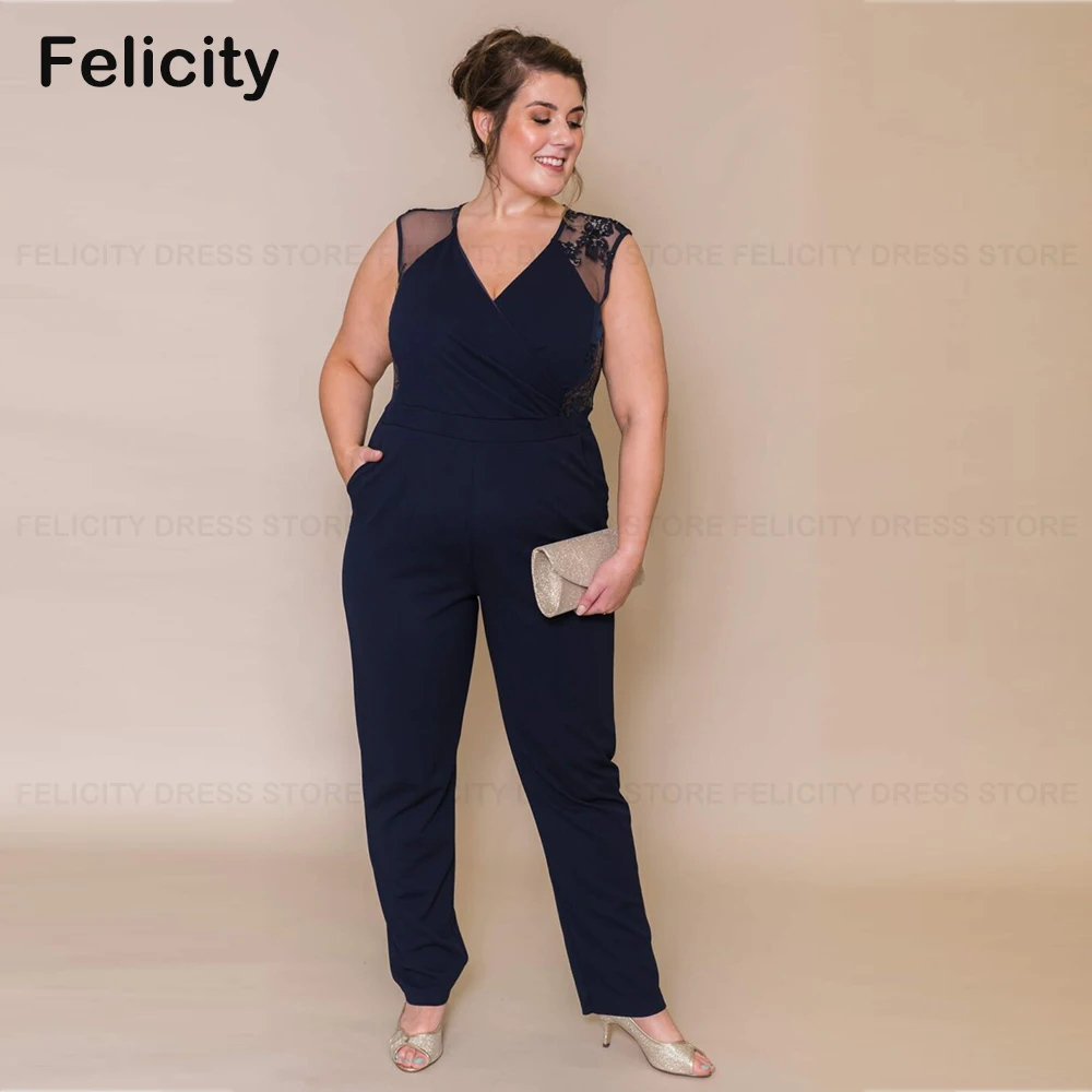 

Jumpsuit Plus Size Mother of the Bride Dress 2023 Sleeveless Wedding Guest Dresses Pant Suit Lace Sequins Formal Occasion Gowns