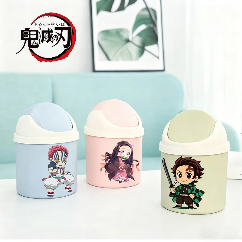

Demon Slayer Mini Desktop Bin Tanjiro Nezuko Giyu Tomioka Small Trash Can Tube with Cover Bedroom Trash Can Anime Merchandise