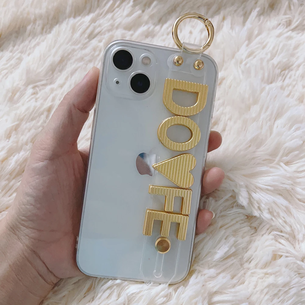 Etui na telefon TPU z niestandardową nazwą i dużymi metalowymi literami, spersonalizowane etui, do iPhone'a 16Pro Max 11 12 13Pro Max 15 Pro Plus Mini