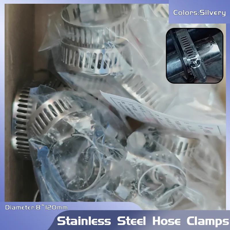 5-10pcs Stainless Steel Hose Clamps, 8-120mm Adjustable Tri-Gear Worm Drive for Automotive Fuel Line Water Pipe Fixing Hardware