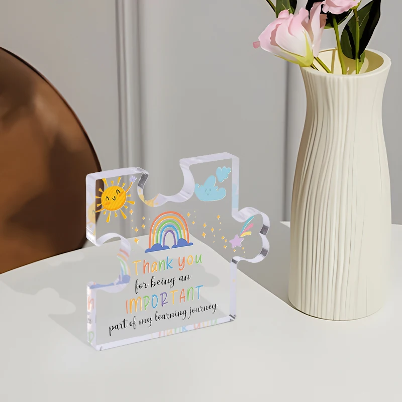 1pc, Sunshine Thank You Teacher for Being An Important Part of My Learning Journey Puzzle-Shaped Acrylic Desktop Ornaments