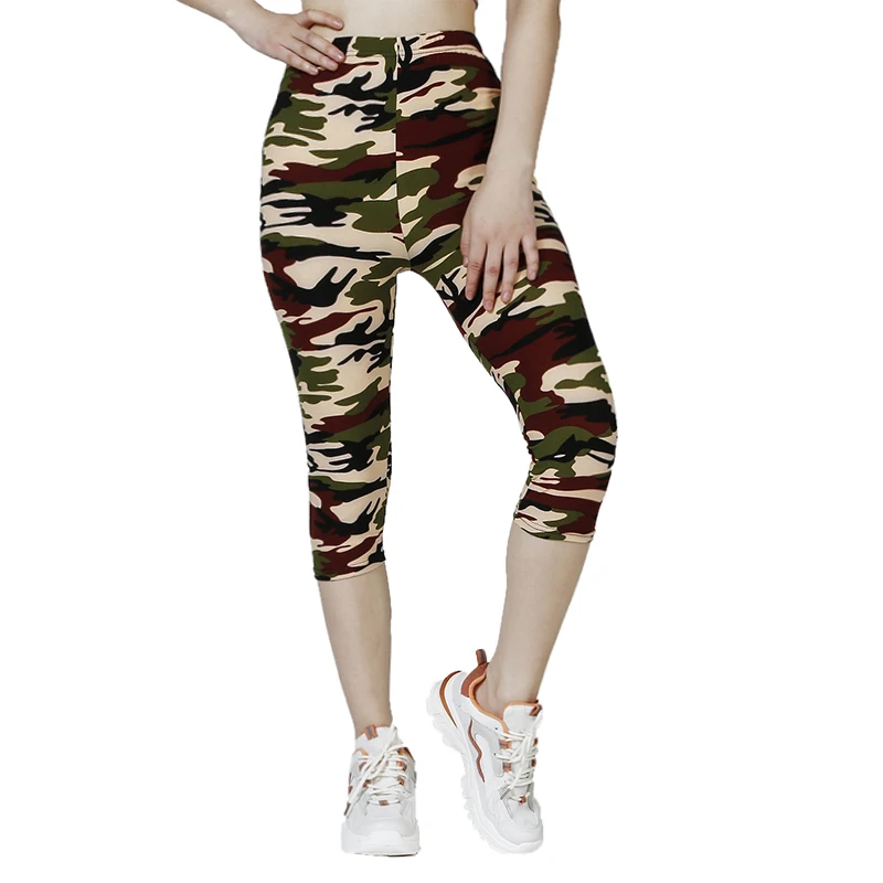 QR69 Camo Beige Leggings, Fitness Pants, WOMEN\'S Printed Summer Soft Cropped Pants