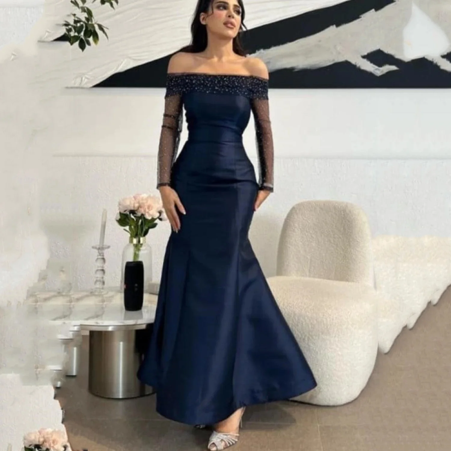 

Платье с длинными рукавами из бисера на заказ Вечерние платья Pastrol Унисекс Джерси Ретро Дубай Саудовская Аравия Израиль Пром по индивидуальному заказу