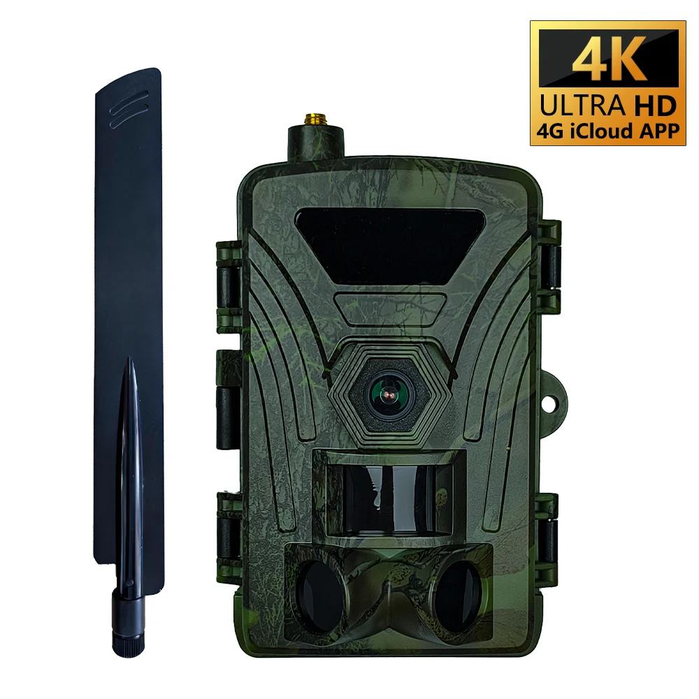 

60MP HD Photos ＆４K Live HD Video 4G LTE Trail Camera with IP66 Waterproof Night Vision Free mobile APP & Icloud for Data Storage