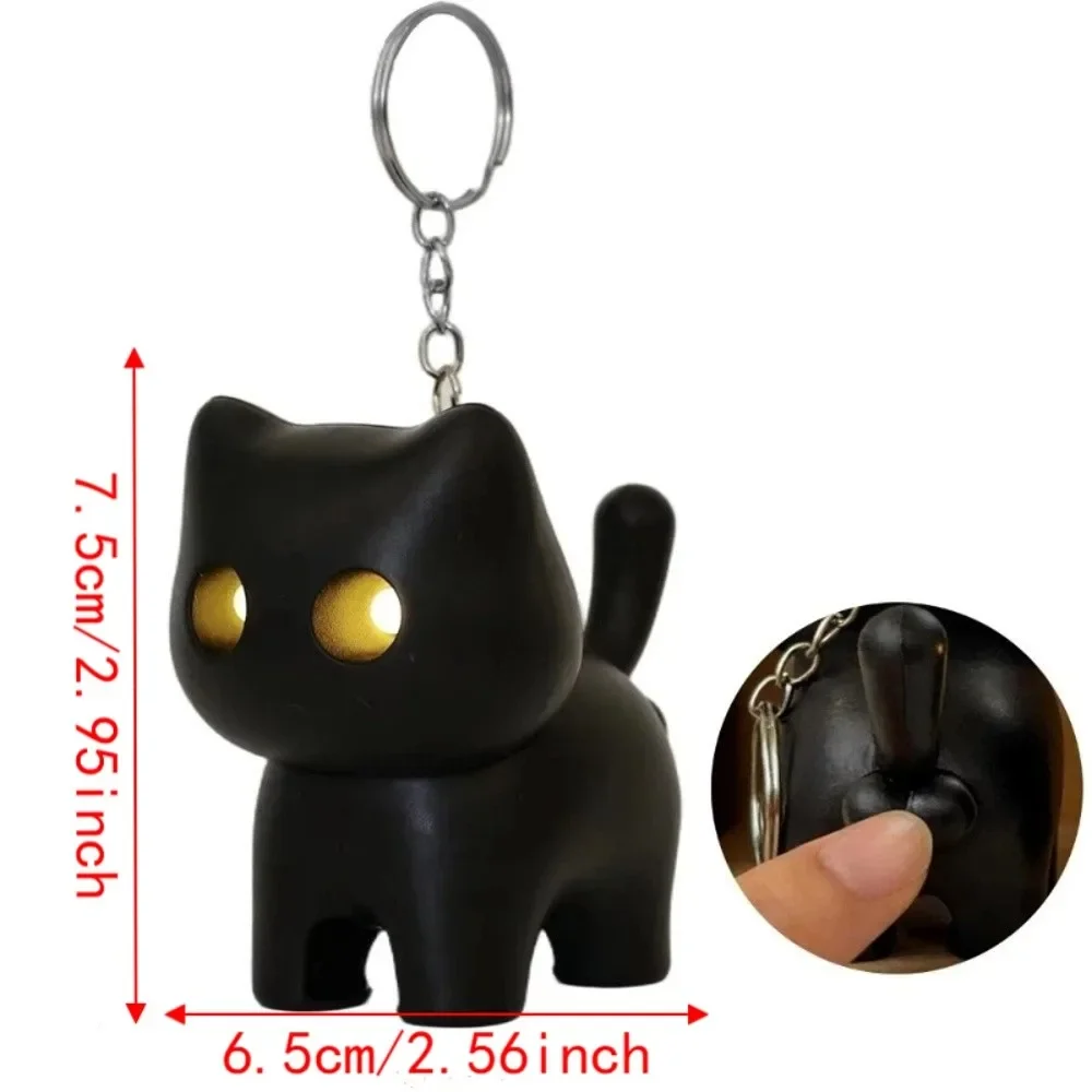 Cute Portable Cat Night Light Keychain Novelty Creative Mini Flashlight Key Ring Black Cartoon Animal Car Ornament Birthday Gift - view 6