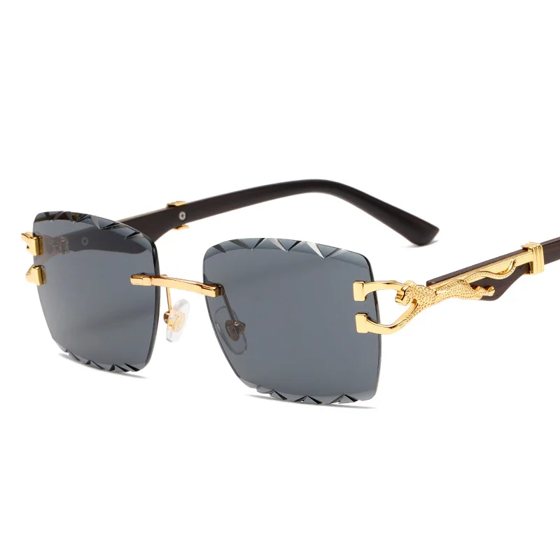 Square Rimless Sunglasses Women Men Cut Edge Golden Leopard Small Frame Sun Glasses Designer Retro Shade Eyewear UV400 oculos