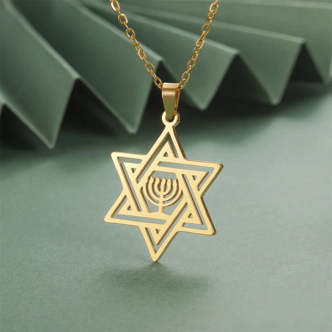 EUEAVAN Jewish Star of David Necklaces Stainless Steel Classic Hexagram Candlestick Pendant 2025 Amulet Jewelry Gifts Wholesale