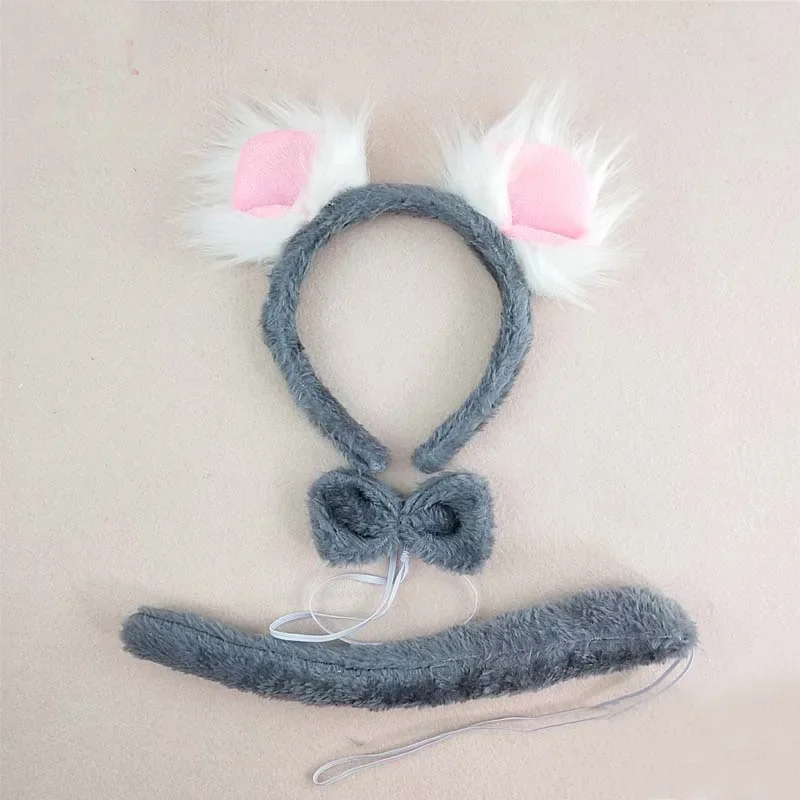 Adult Kids  Party Koala Bear Ear Headband Bow Tie Tail Set Gifts  Animal   Hair Bands  Plush Birthday  Halloween Costume Cosplay