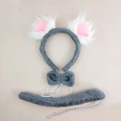 Adult Kids Party Koala Bear Ear Headband Bow Tie Tail Set Gifts Animal Hair Bands Plush Birthday Halloween Costume Cosplay
