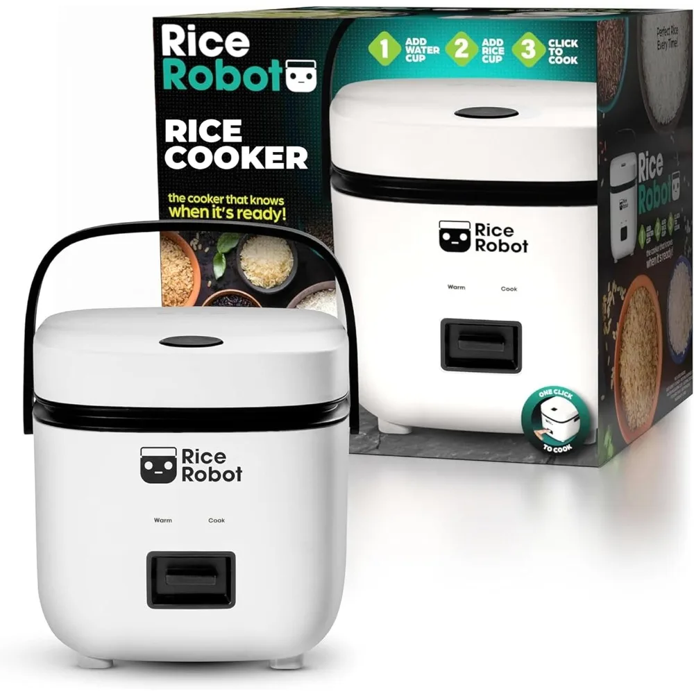 Personal Rice Cooker 1 Quart Nonstick PFAS-Free with Steamer Tray Measuring Cup Recipe Book and Spoon