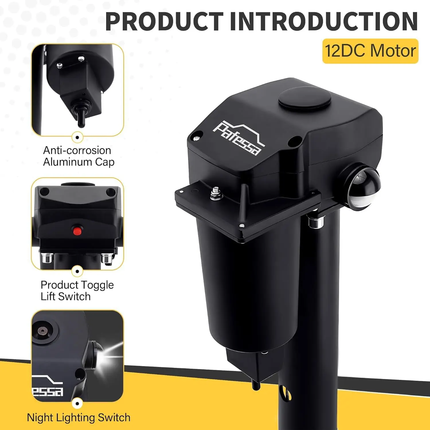 

12V electric A-frame trailer tongue jack with 7-way plug, lifting 3500 pounds, travel 18 inches, increase by 4.5 inches