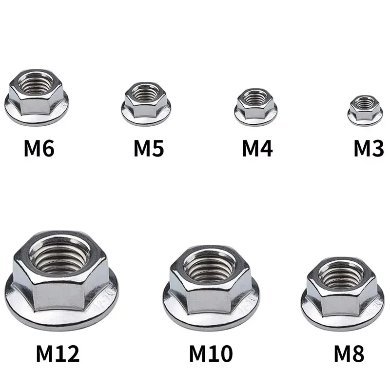 M3 M4 M5 M6 M8 M10 M12 Hexagon Flange Nuts 304 Stainless Steel Pinking Automatic locking nut DIN6923 Serrated Spinlock