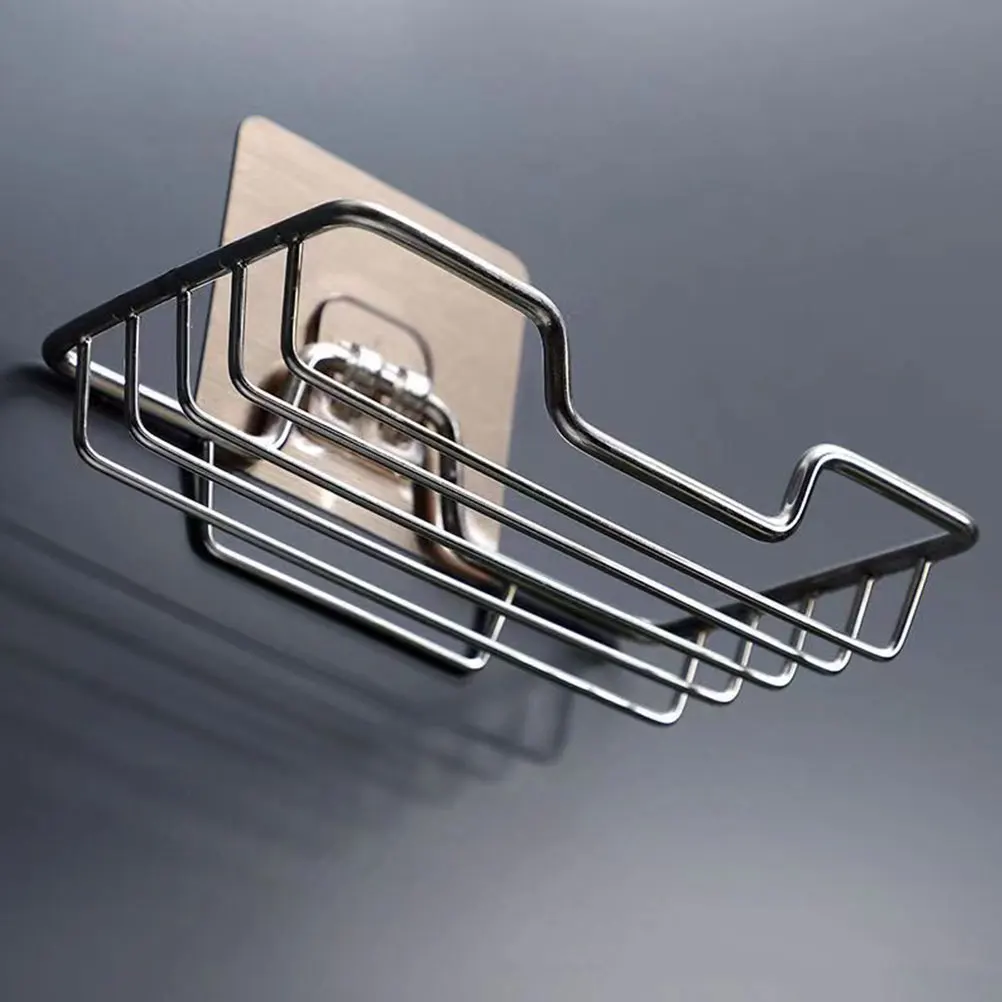 

2Pcs Stainless Steel Soap Rack Wall Mount Shower Bathroom Self Draining Soap Dish Holder Kitchen Storage Organizer