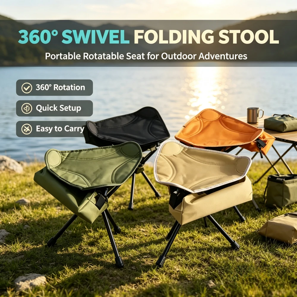360° Rotating Folding Chair Triangle Stool Outdoor Maza Portable Hiking Fishing Barbecue Picnic Sketching Chair