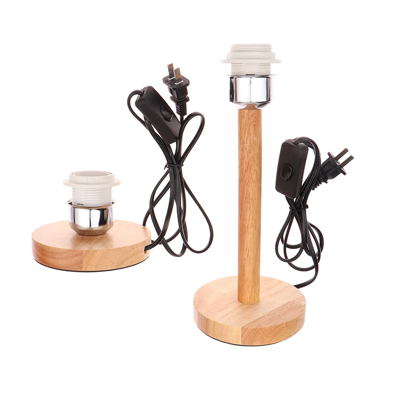

1PC E27 Lamp Socket Circular Solid Wooden Base Holder With Cord On Off Switch For Table Lamp Bedside Lamp Holder Home Lighting