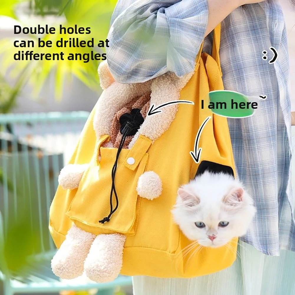 Pet Cat Carrier Handbag Cute Interactive Design Open Hole Cat Carrier Portable Ventilation Hole Shoulder Bag For Pet Companion