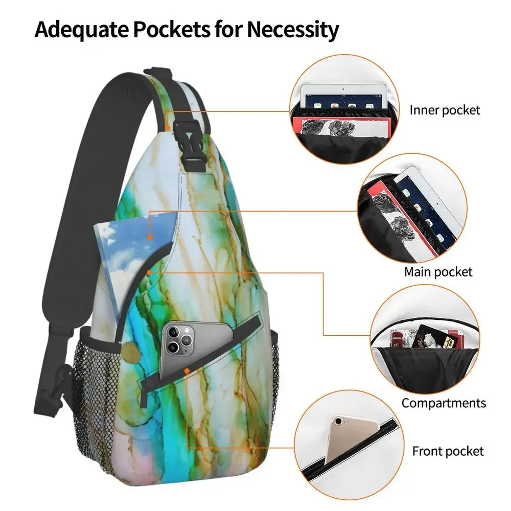 Customized Multi Colored Marble Sling Bag for Men Fashion Shoulder Chest Crossbody Backpack Travel Hiking Daypack