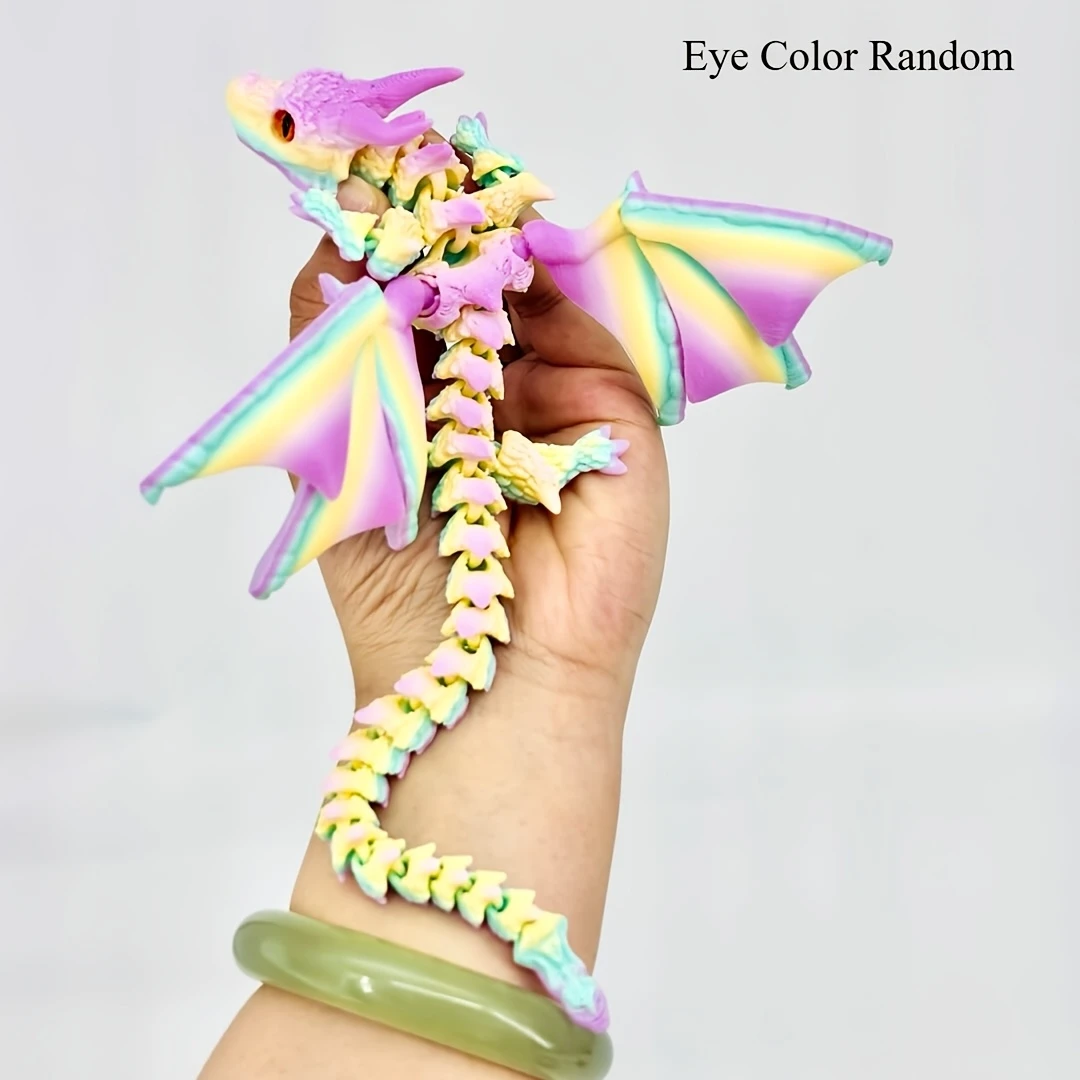 3D Printed Dragon Double Horned Flying Dragon with Wings, Multi Joint Flexibility, Swinging Gradient 3D Model, Children's Toy