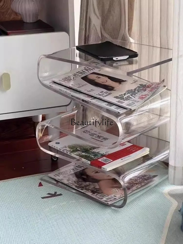 Cream wind acrylic transparent sofa edge few household bedroom minimalist creative magazine storage rack