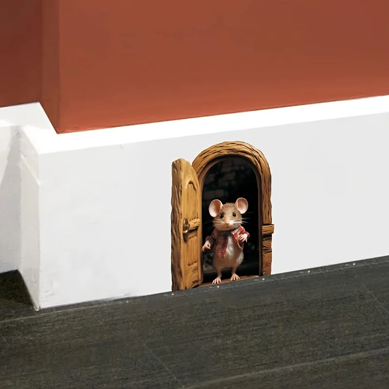 ملصق حائط بفتحة ماوس ثلاثية الأبعاد غريب الأطوار - تصميم رائع مطلي باللون الأحمر للماوس، سهل الاستخدام ملصق PVC قابل للفصل لغرفة المعيشة