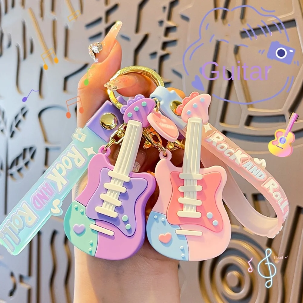 

Guitar Bag Pendant Cute Guitar Key Chain Fashion Silicone Guitar Keyring Cool Creative Musical Instrument Keychain Couple Gift