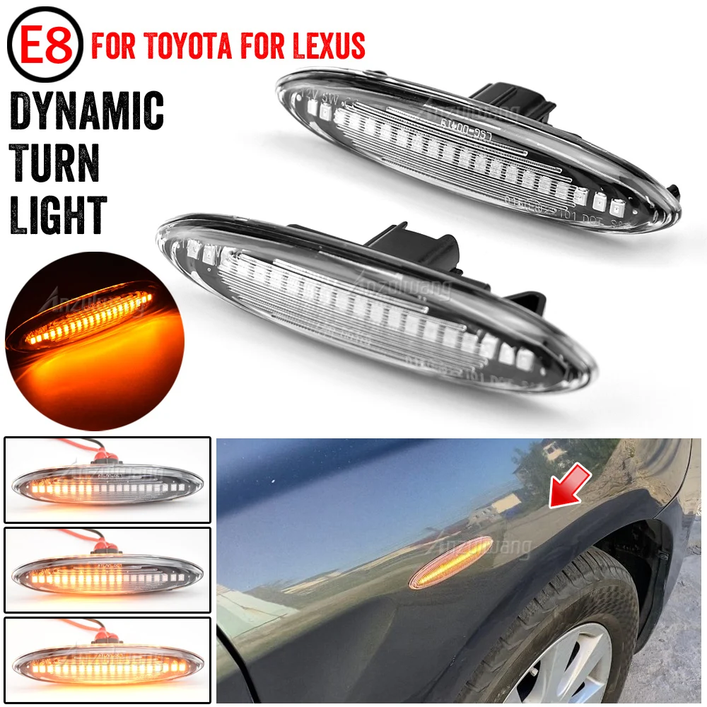 2PCS Led Dynamic Side Marker Turn Signal Light For Lexus IS250 IS350 SC430 Toyota MARK X REIZ CROWN UZZ40 Highlander Camry 40