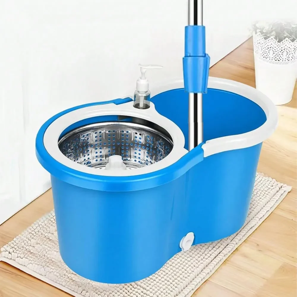 

And Bucket With Wringer Set, 360 And Bucket System With 3 Microfiber Refills And 61 Extended Handle, Spinning B Mop