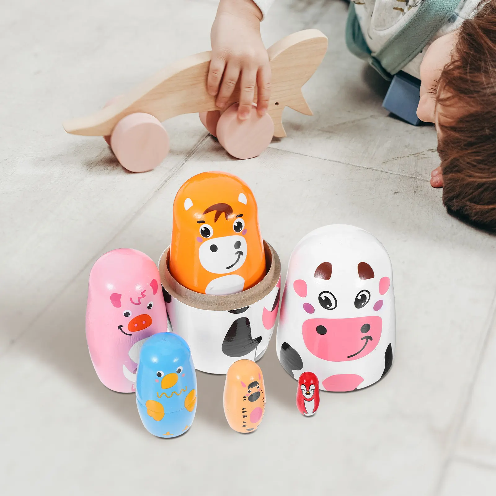 

Набор из 1 шт. деревянных матрешек с животными узорами в русском стиле, настольное украшение, домашние поделки, развивающие игрушки для развития мозга